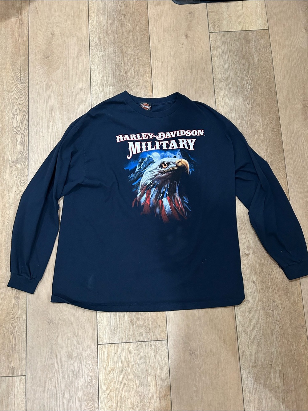 Vintage Y2K Harley Davidson Long Sleeve Men XXL Blue Military Eagle Graphic Tee